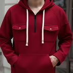 Men's Quarter-Zip Hoodie with Chest Pockets – Casual Wear, Outdoor Activities