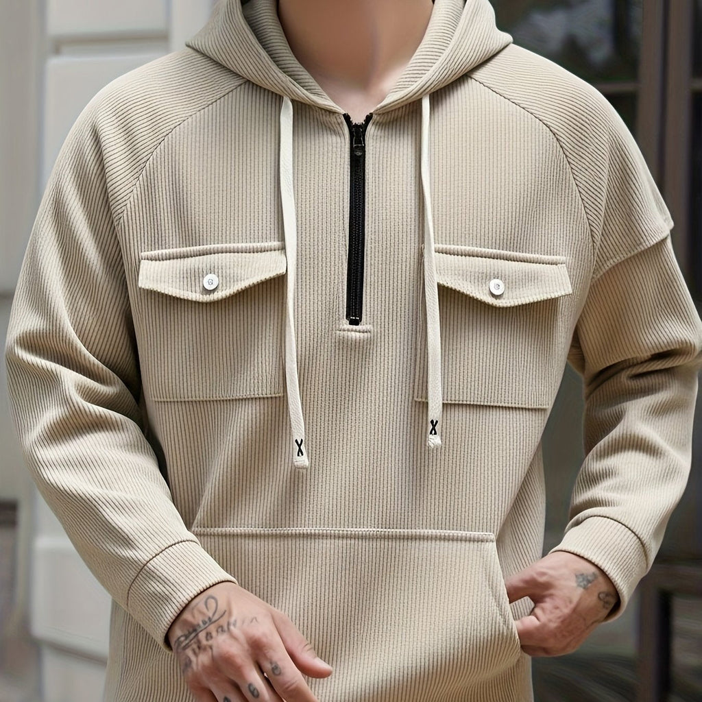 Men's Quarter-Zip Hoodie with Chest Pockets – Casual Wear, Outdoor Activities