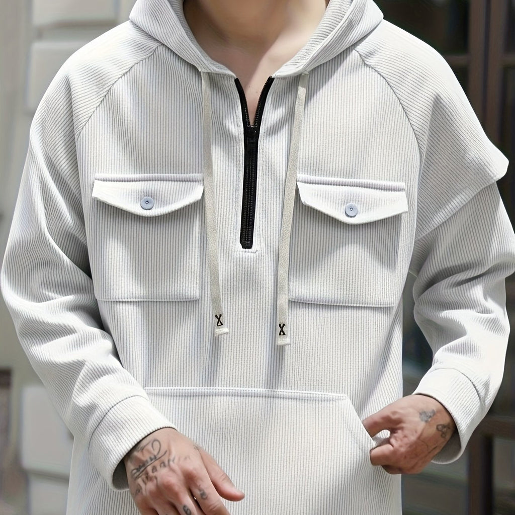 Men's Quarter-Zip Hoodie with Chest Pockets – Casual Wear, Outdoor Activities