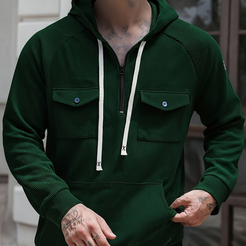 Men's Quarter-Zip Hoodie with Chest Pockets – Casual Wear, Outdoor Activities