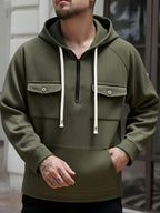 Men's Quarter-Zip Hoodie with Chest Pockets – Casual Wear, Outdoor Activities