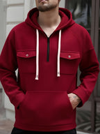 Men's Quarter-Zip Hoodie with Chest Pockets – Casual Wear, Outdoor Activities