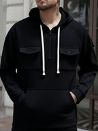 Men's Quarter-Zip Hoodie with Chest Pockets – Casual Wear, Outdoor Activities