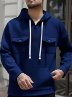 Men's Quarter-Zip Hoodie with Chest Pockets – Casual Wear, Outdoor Activities