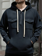Men's Quarter-Zip Hoodie with Chest Pockets – Casual Wear, Outdoor Activities