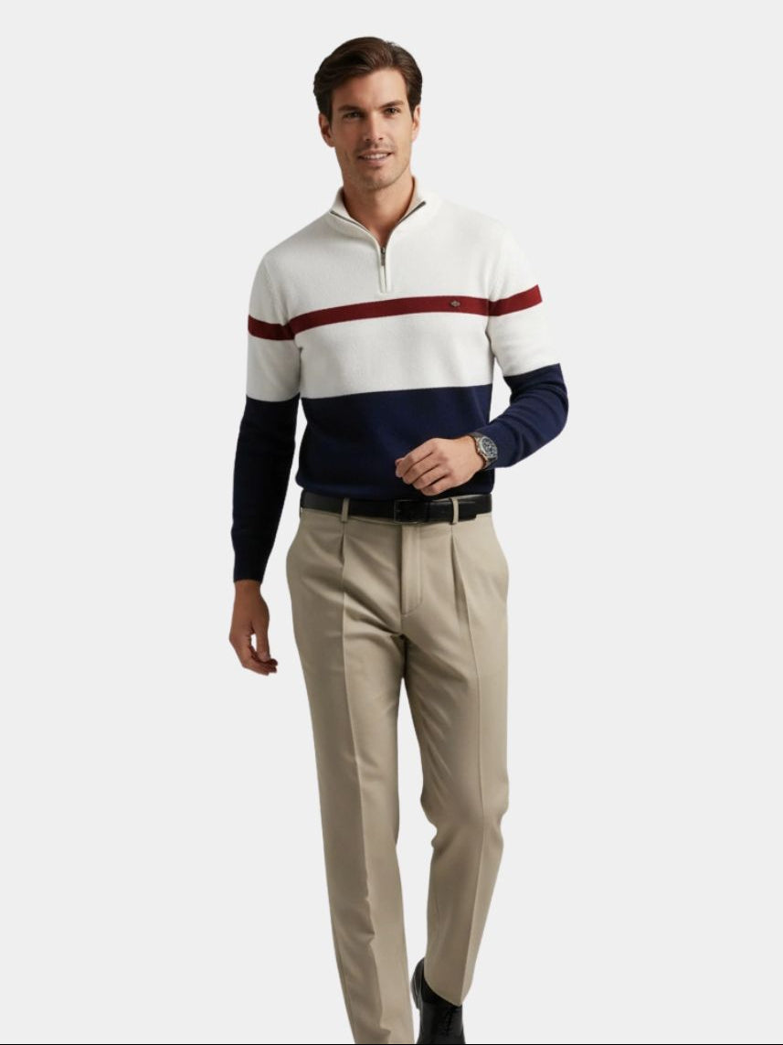 Men's Quarter-Zip Sweater, Premium Cotton, Long Sleeve – Casual, Office