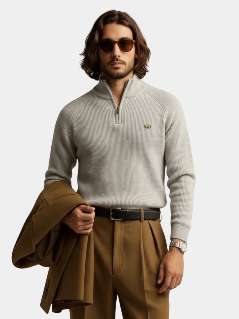 Men's Quarter-Zip Sweater in Premium Cotton – Casual Wear, Stylish Layering