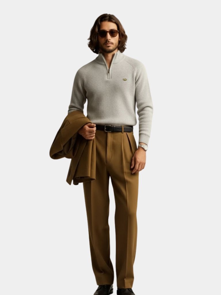 Men's Quarter-Zip Sweater in Premium Cotton – Casual Wear, Stylish Layering