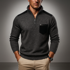 Men's Quarter-Zip Sweater with Contrast Details, High Collar – Casual, Office
