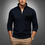 Men's Quarter-Zip Sweater with Contrast Details, High Collar – Casual, Office
