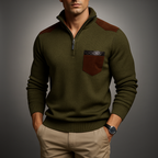 Men's Quarter-Zip Sweater with Contrast Details, High Collar – Casual, Office