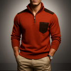 Men's Quarter-Zip Sweater with Contrast Details, High Collar – Casual, Office