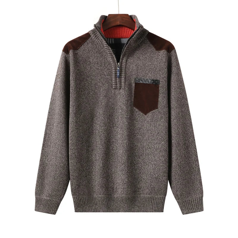 Men's Quarter-Zip Sweater with Contrast Details, High Collar – Casual, Office