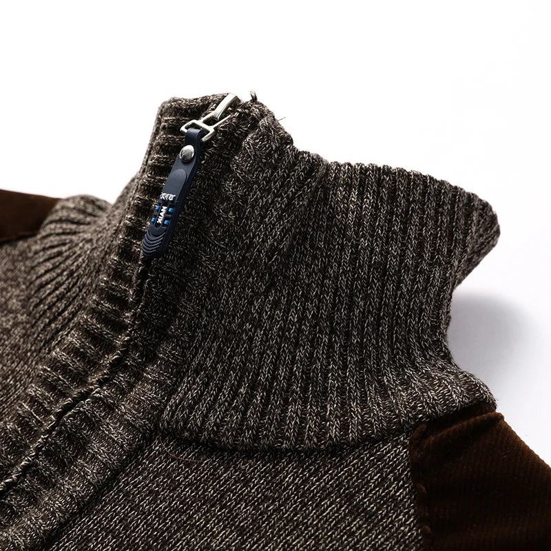 Men's Quarter-Zip Sweater with Contrast Details, High Collar – Casual, Office