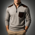 Men's Quarter-Zip Sweater with Contrast Details, High Collar – Casual, Office