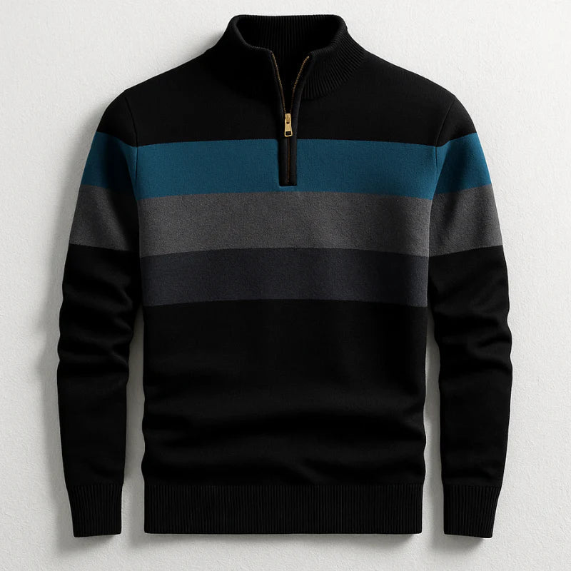 Men's Striped Zip Neck Pullover Sweater – Casual, Everyday Wear