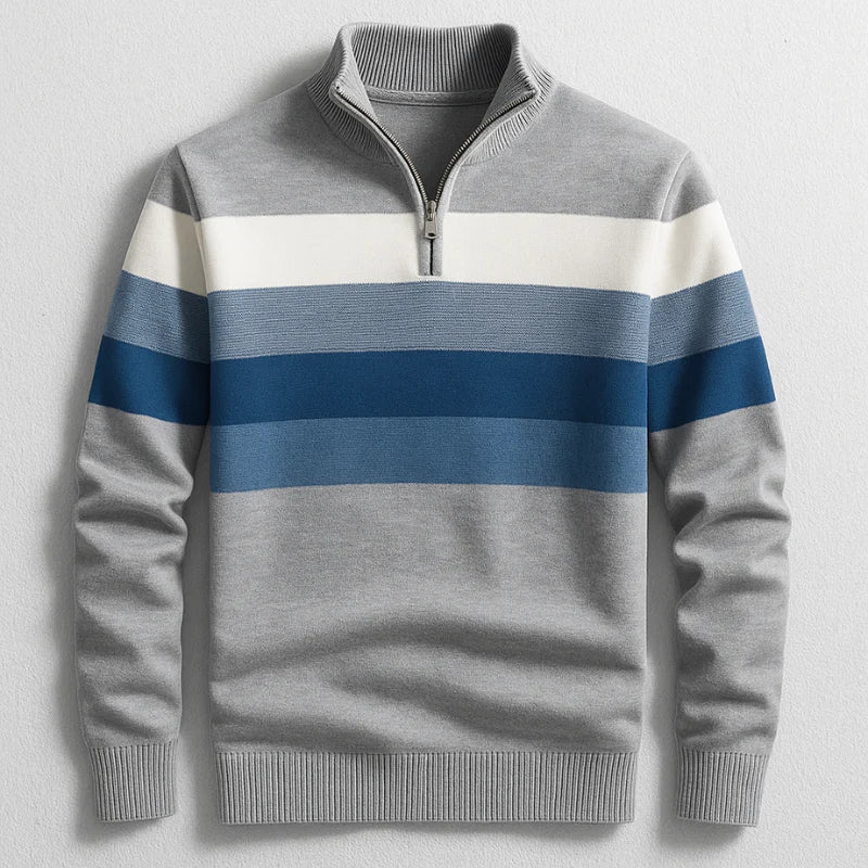 Men's Striped Zip Neck Pullover Sweater – Casual, Everyday Wear