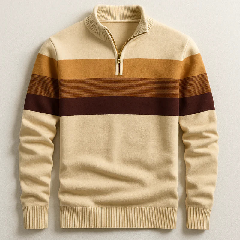 Men's Striped Zip Neck Pullover Sweater – Casual, Everyday Wear
