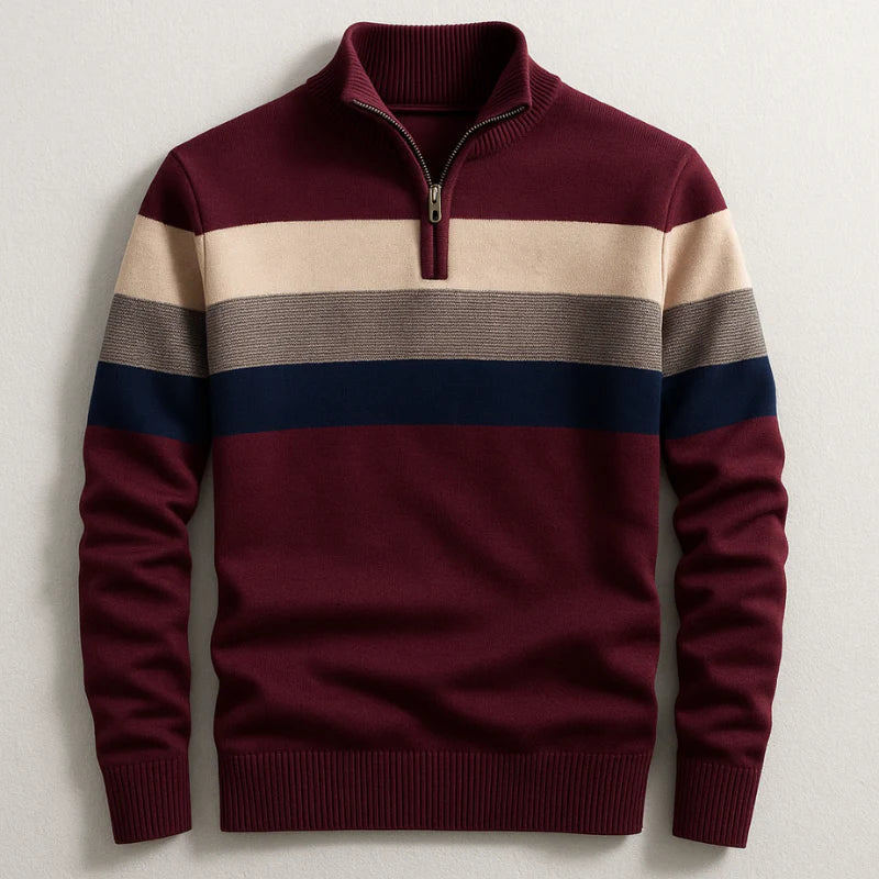 Men's Striped Zip Neck Pullover Sweater – Casual, Everyday Wear