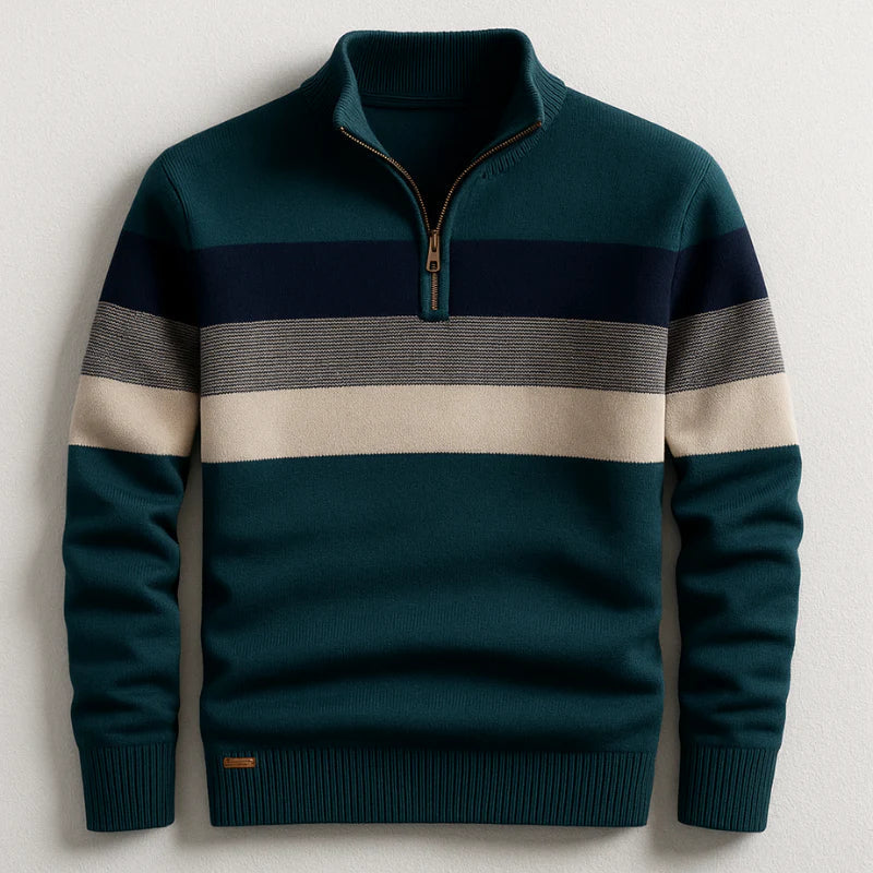 Men's Striped Zip Neck Pullover Sweater – Casual, Everyday Wear