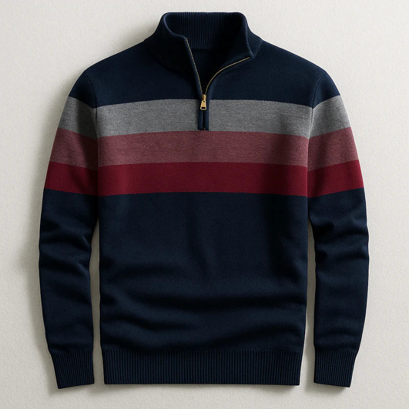 Men's Striped Zip Neck Pullover Sweater – Casual, Everyday Wear