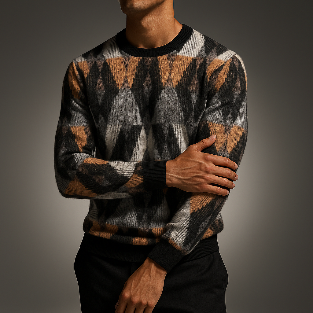 Men's Textured Sweater Lightweight Knit with Geometric Lines – Casual Wear, Everyday Style
