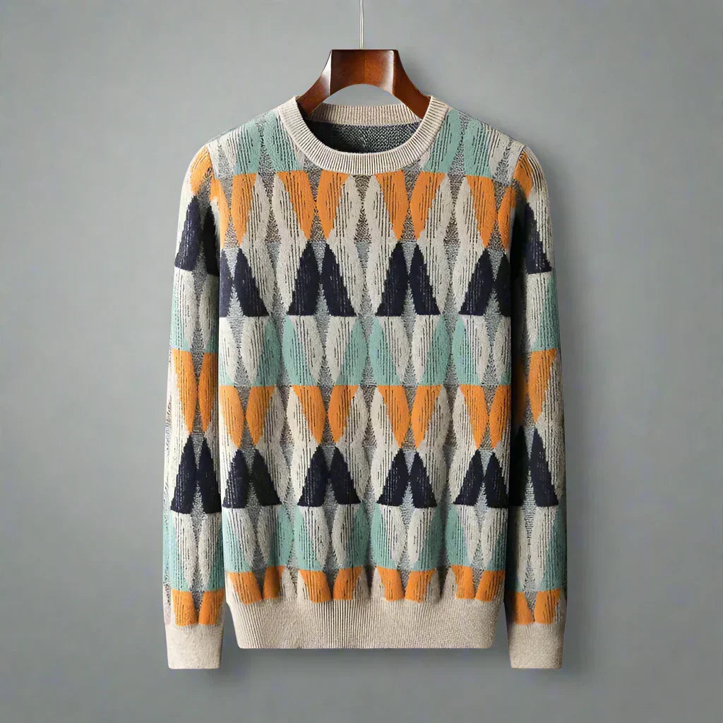 Men's Textured Sweater Lightweight Knit with Geometric Lines – Casual Wear, Everyday Style