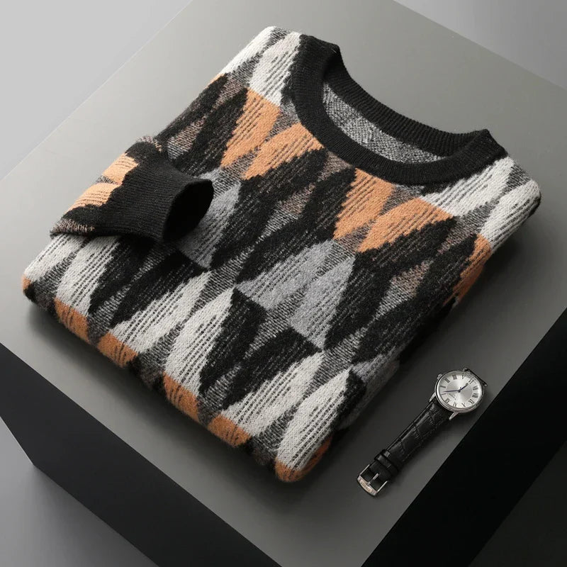 Men's Textured Sweater Lightweight Knit with Geometric Lines – Casual Wear, Everyday Style