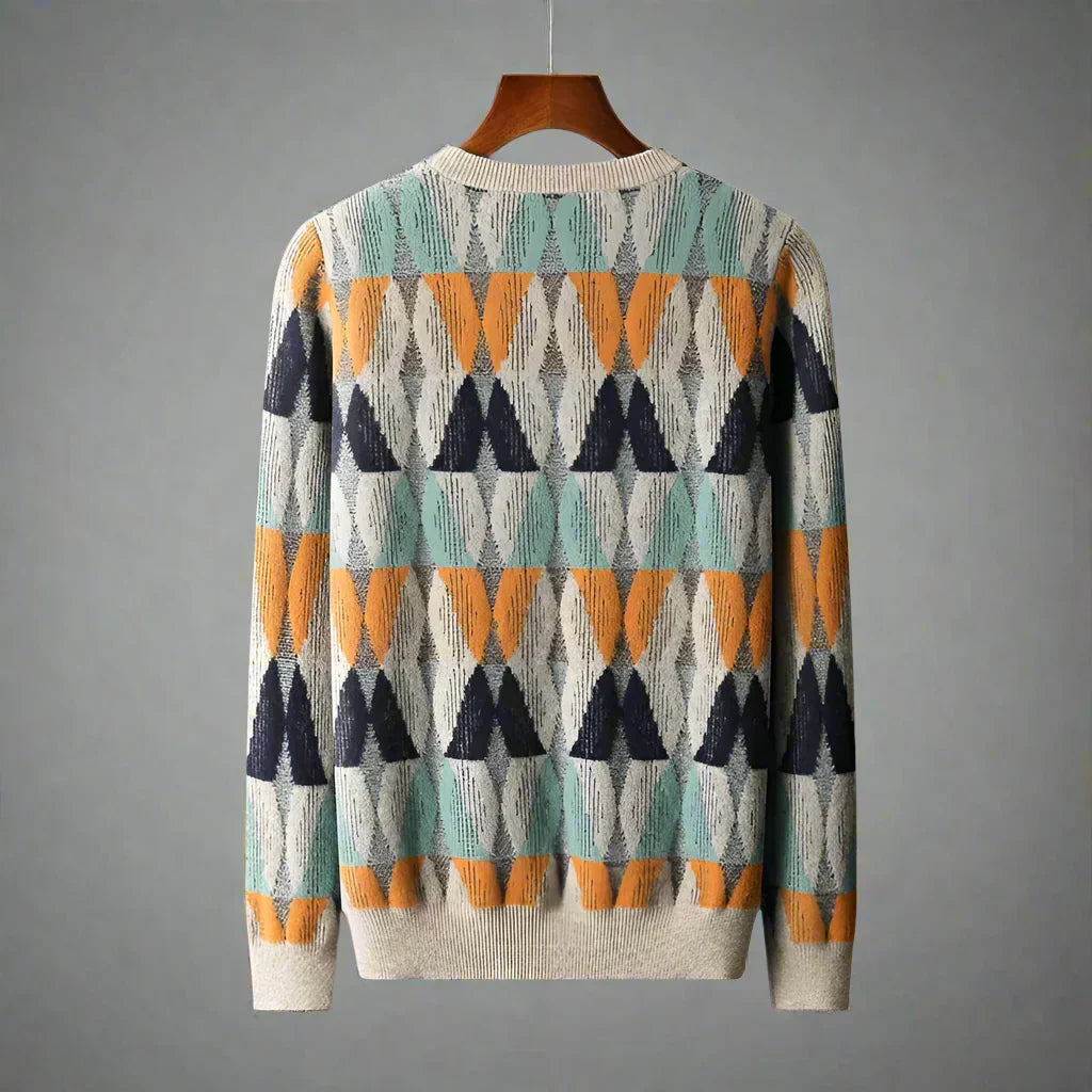 Men's Textured Sweater Lightweight Knit with Geometric Lines – Casual Wear, Everyday Style