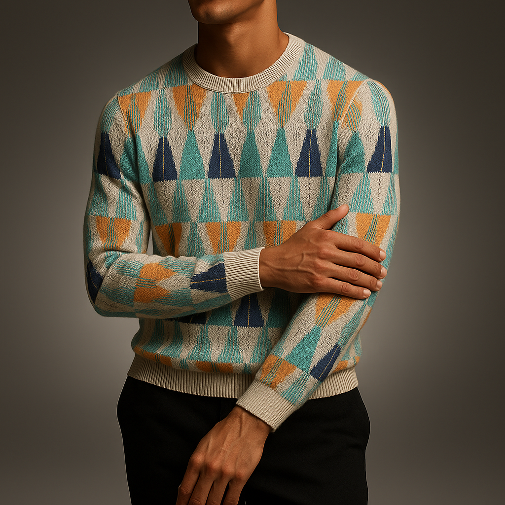 Men's Textured Sweater Lightweight Knit with Geometric Lines – Casual Wear, Everyday Style