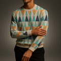 Men's Textured Sweater Lightweight Knit with Geometric Lines – Casual Wear, Everyday Style