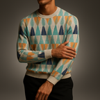Men's Textured Sweater Lightweight Knit with Geometric Lines – Casual Wear, Everyday Style