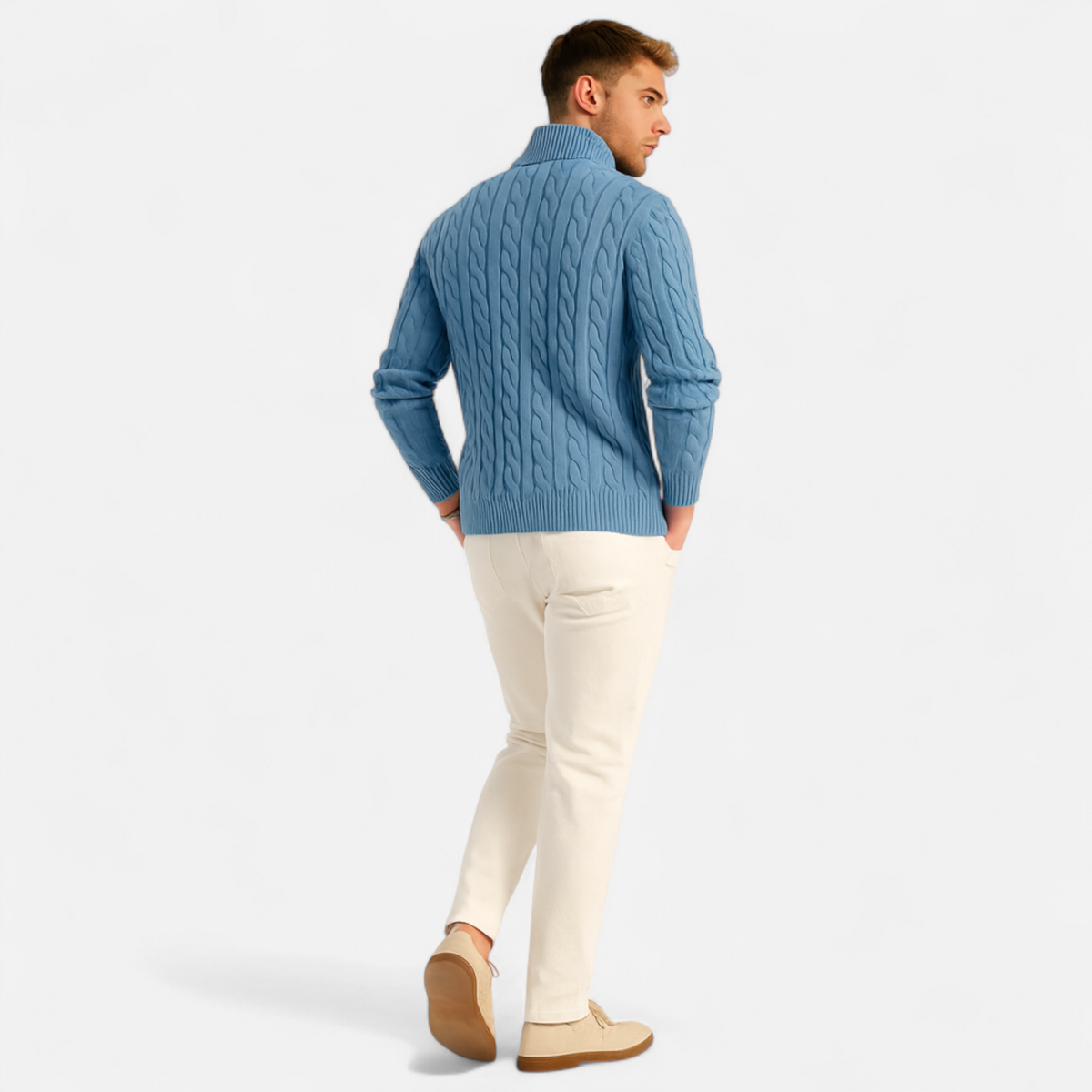 Men's Turtleneck Sweater with Zipper, Thick Fabric – Casual Wear, Winter Fashion