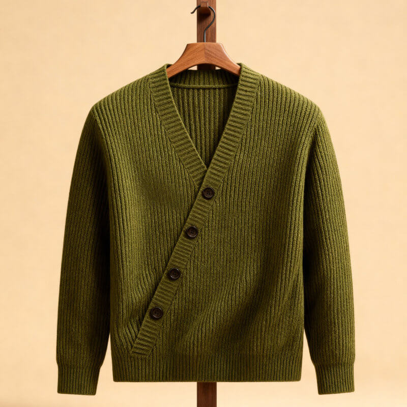 Men's V-Neck Cardigan - Ribbed Knit, Soft Fabric – Casual, Everyday Wear