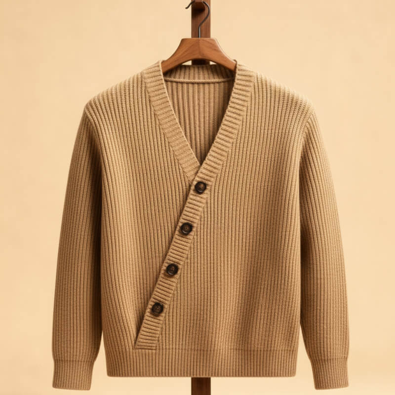 Men's V-Neck Cardigan - Ribbed Knit, Soft Fabric – Casual, Everyday Wear