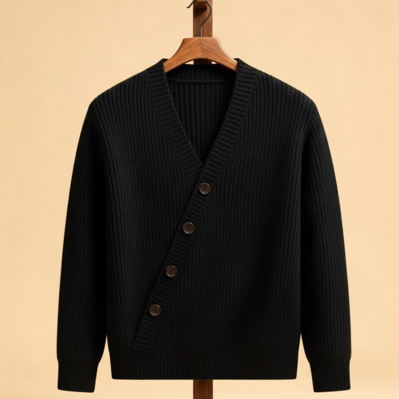 Men's V-Neck Cardigan - Ribbed Knit, Soft Fabric – Casual, Everyday Wear