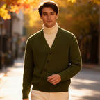 Men's V-Neck Cardigan - Ribbed Knit, Soft Fabric – Casual, Everyday Wear