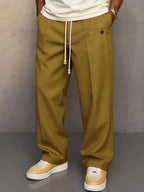 Men's Wide Leg Lounge Pants with Drawstring – Relaxed Fit, Casual Wear