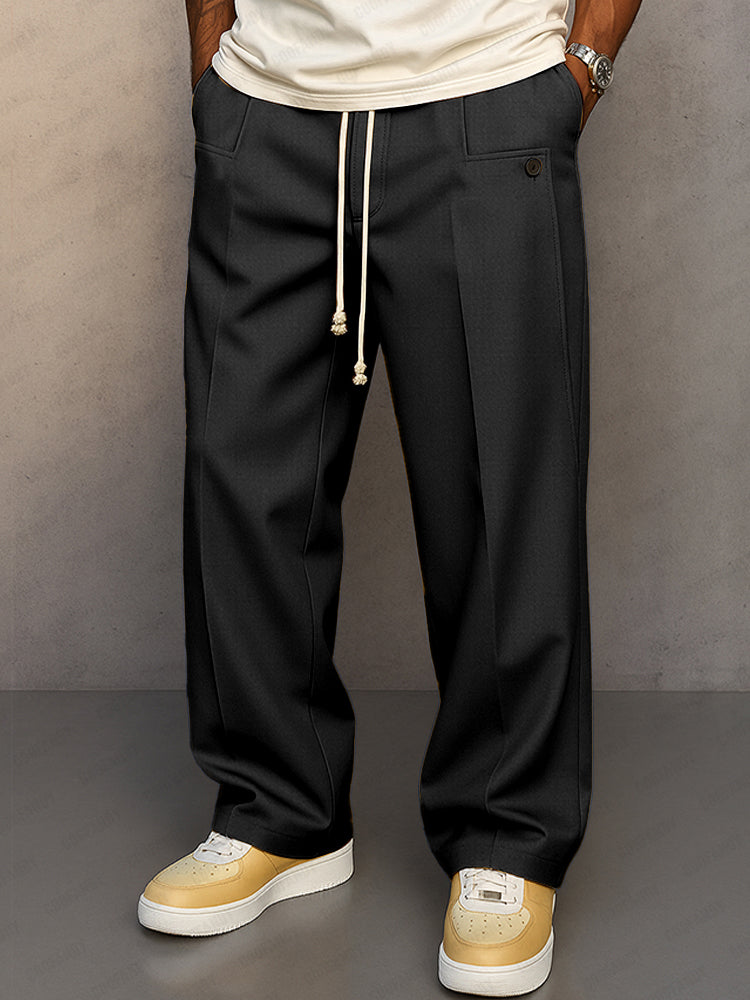Men's Wide Leg Lounge Pants with Drawstring – Relaxed Fit, Casual Wear