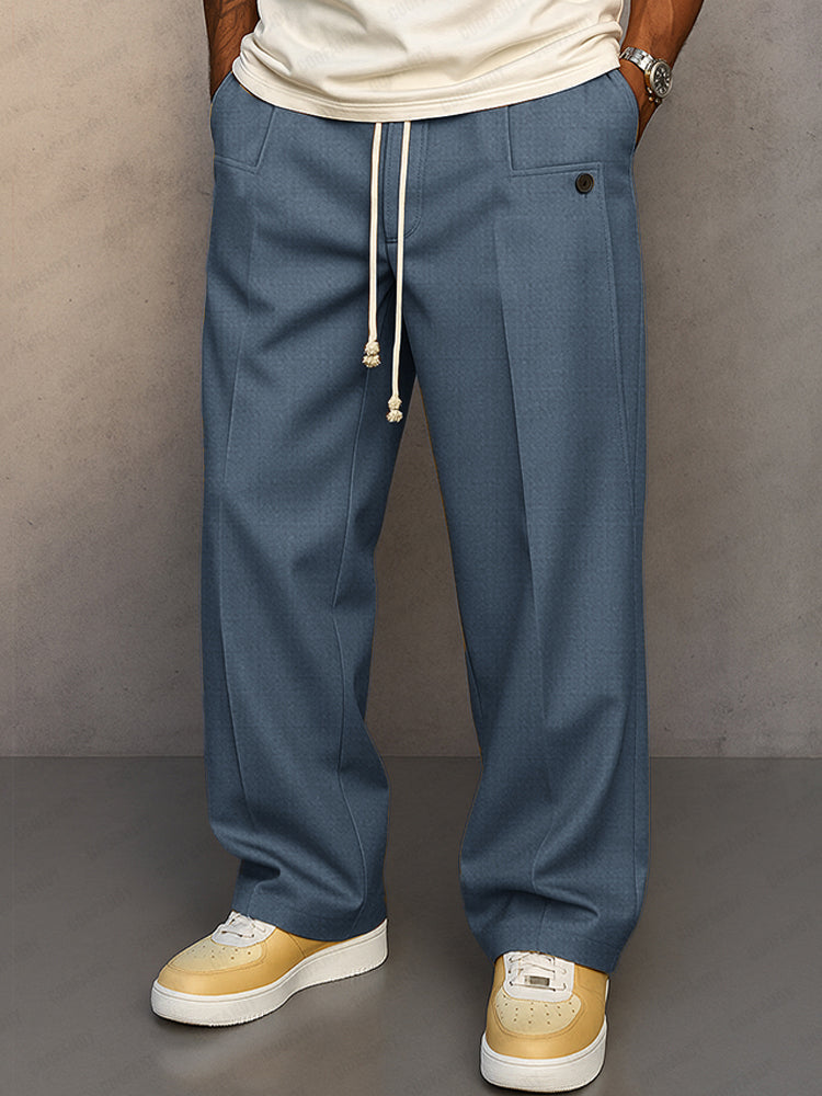 Men's Wide Leg Lounge Pants with Drawstring – Relaxed Fit, Casual Wear