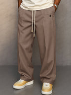 Men's Wide Leg Lounge Pants with Drawstring – Relaxed Fit, Casual Wear