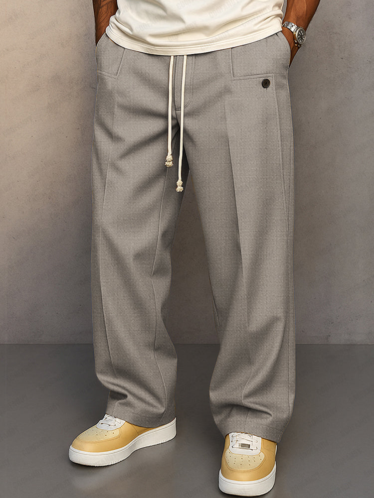 Men's Wide Leg Lounge Pants with Drawstring – Relaxed Fit, Casual Wear