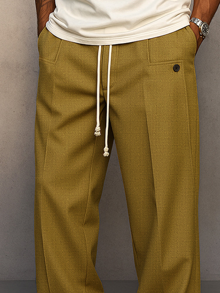 Men's Wide Leg Lounge Pants with Drawstring – Relaxed Fit, Casual Wear