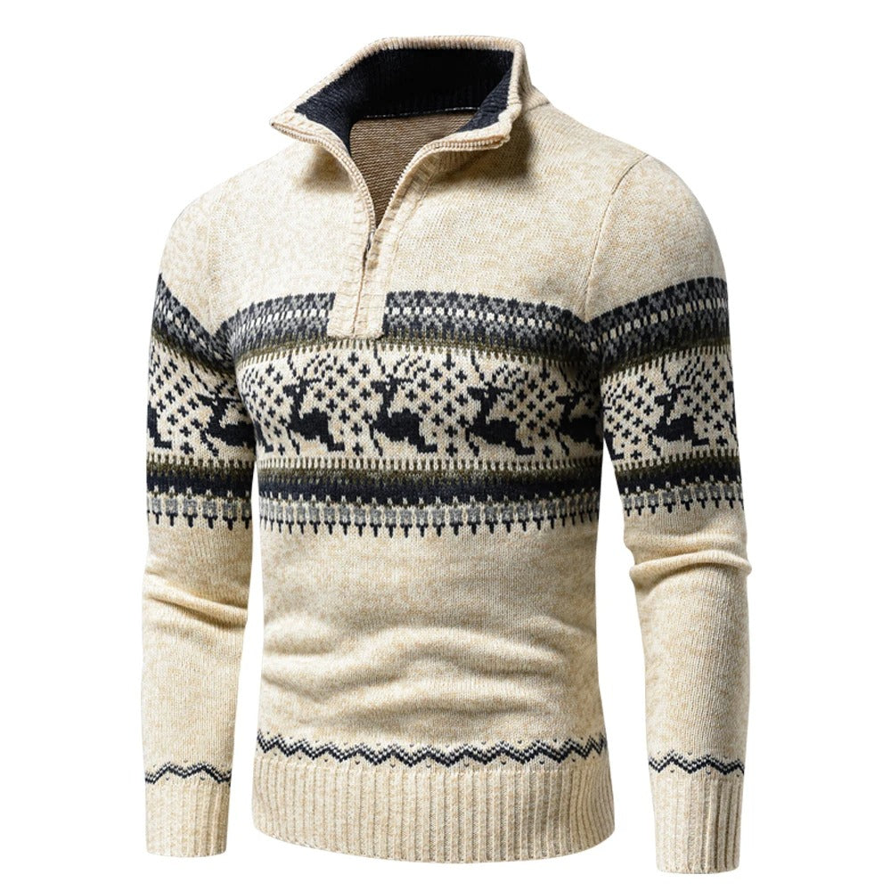 Men's Winter Sweater Cotton Blend with Zip and Collar – Casual, Holiday