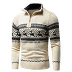 Men's Winter Sweater Cotton Blend with Zip and Collar – Casual, Holiday