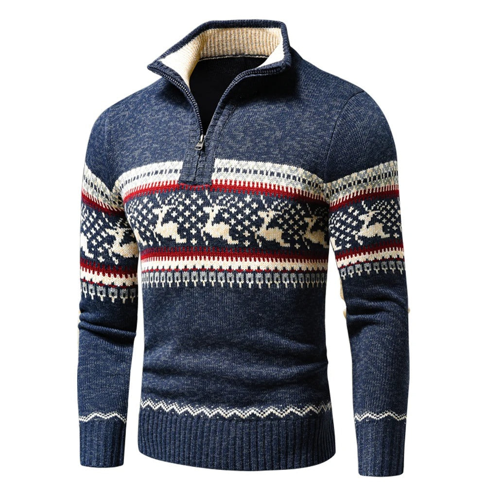 Men's Winter Sweater Cotton Blend with Zip and Collar – Casual, Holiday