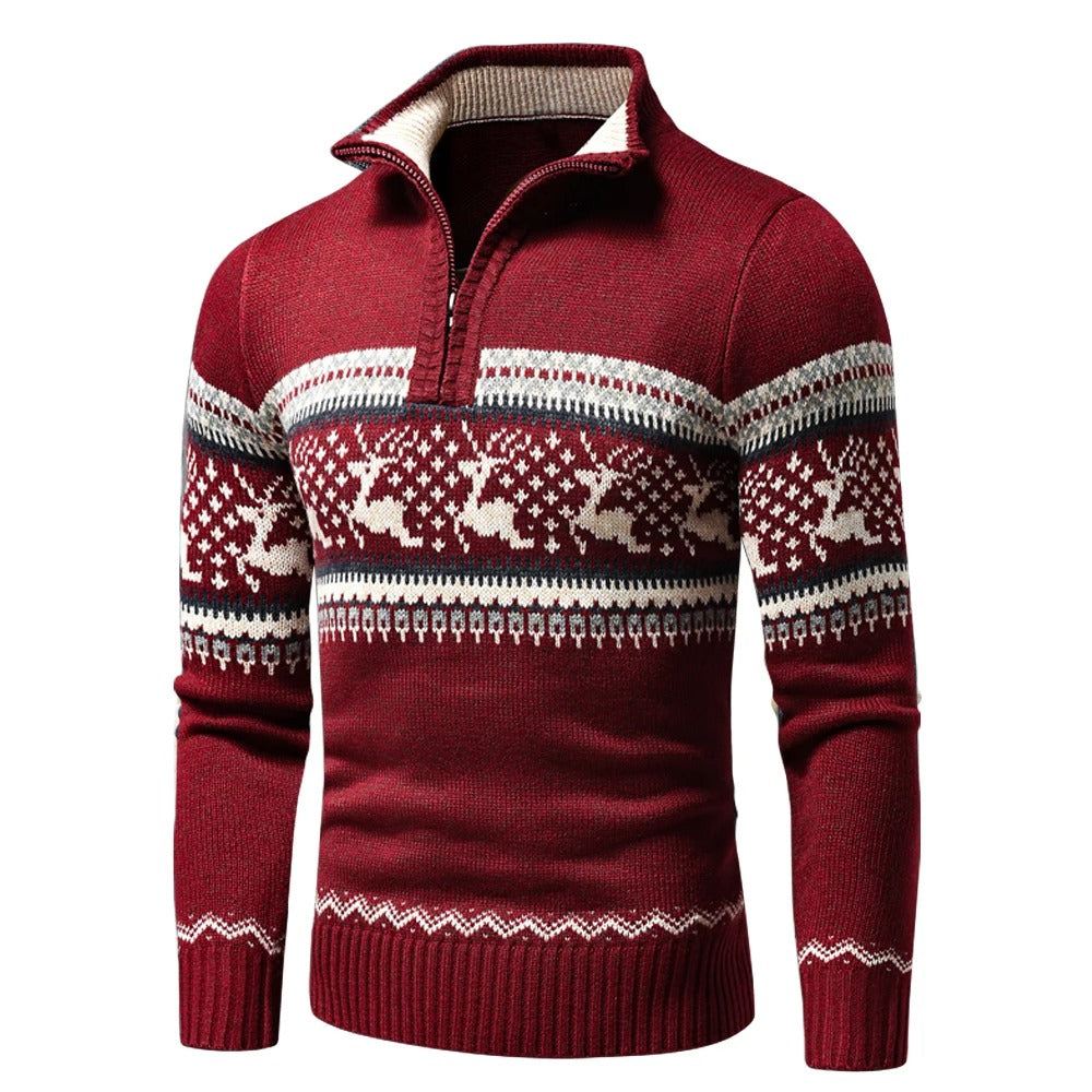 Men's Winter Sweater Cotton Blend with Zip and Collar – Casual, Holiday
