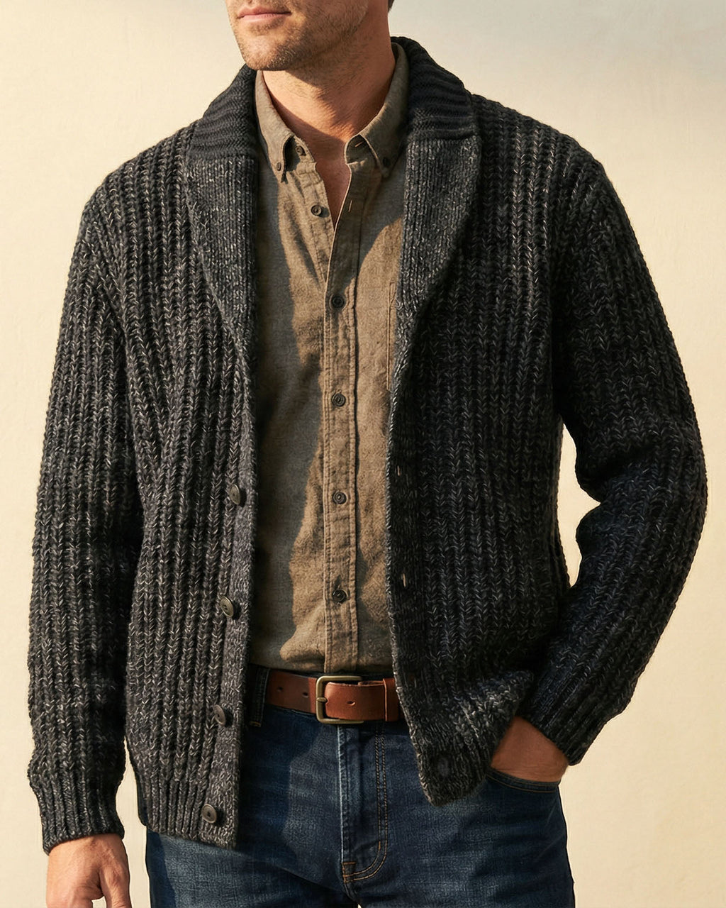 Men's Wool-Blend Cardigan – Casual Wear, Layering