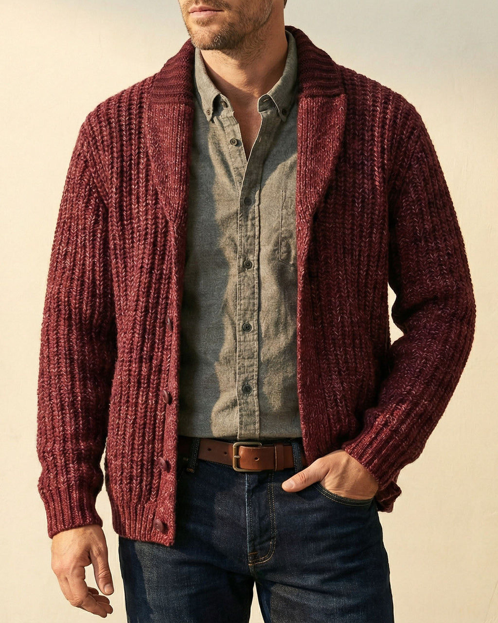 Men's Wool-Blend Cardigan – Casual Wear, Layering