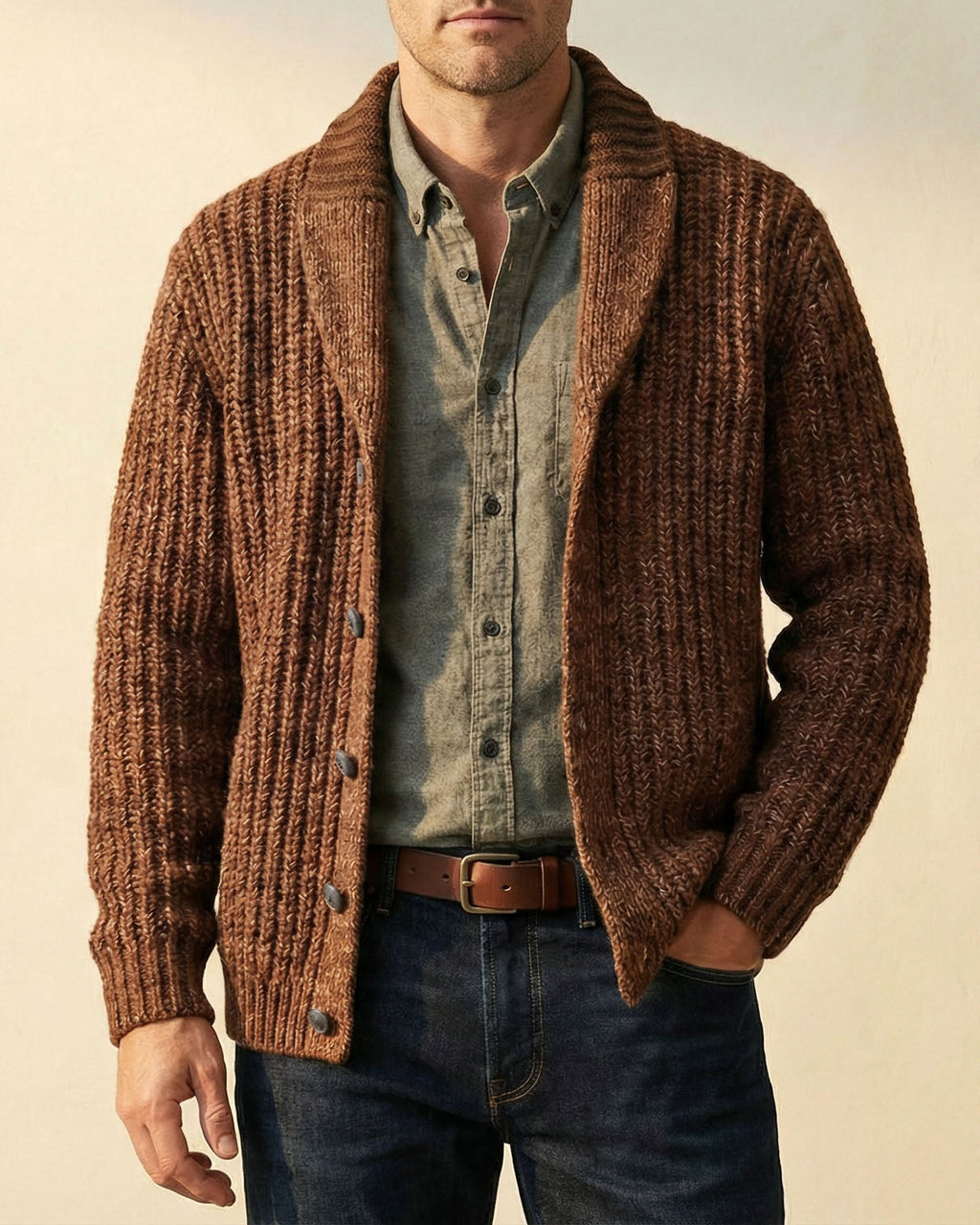 Men's Wool-Blend Cardigan – Casual Wear, Layering